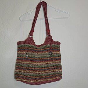 The Sak Satchel Hobo Shoulder Bag Crochet Knit Rainbow Colors Boho Bohemian‎